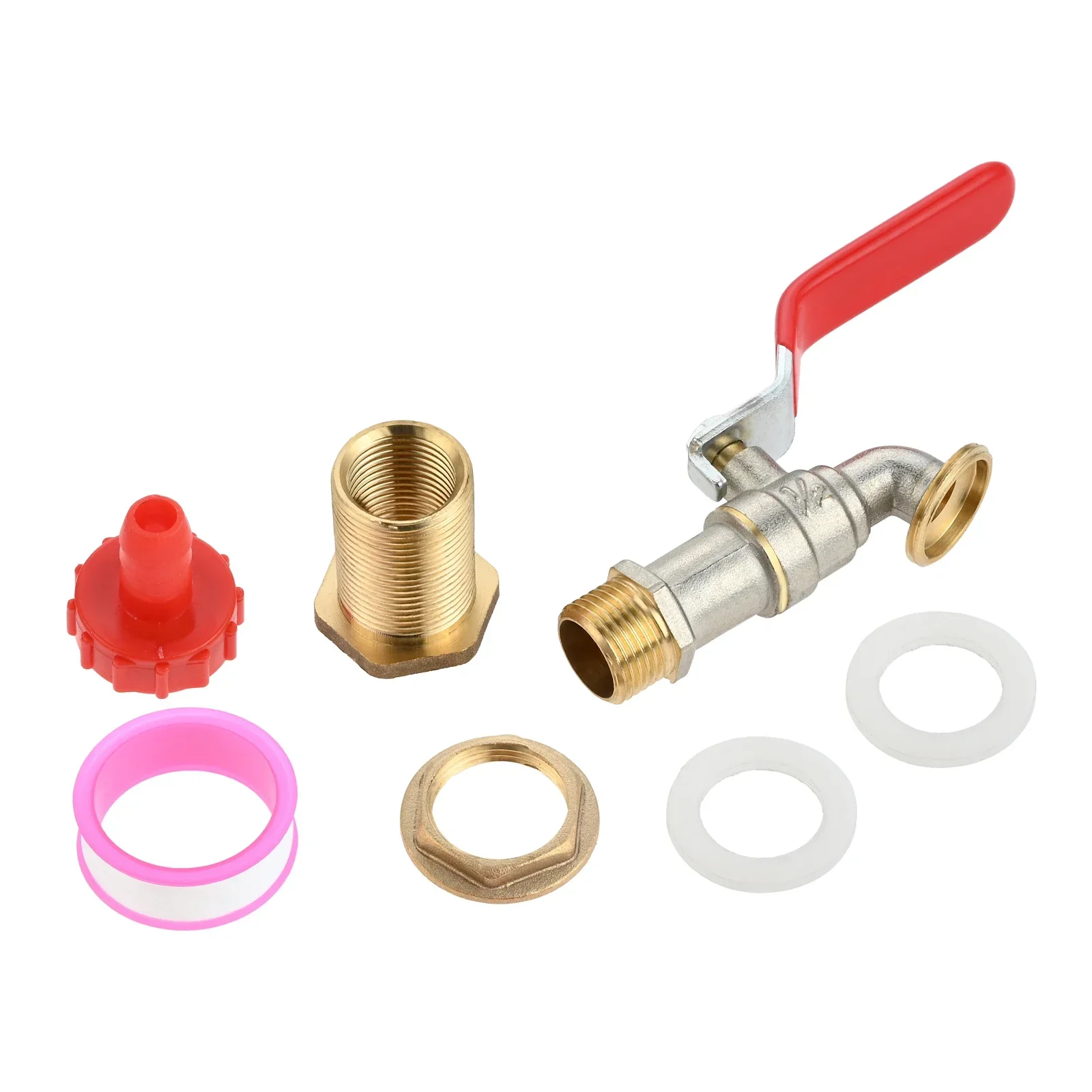 Brass Faucet Kit Rain Barrel Spigot for Rain Water Barrel, Water Tanks, Tubs, Pools with Garden Hose Fitting and Thread Tape Set