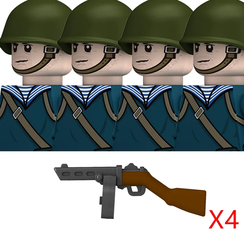WW2 Military Navy Serie Soldat Figuren Bausteine Sowjetunion Krieger Infanterie Offizier Gedruckt Helm Ziegel Spielzeug Geschenke
