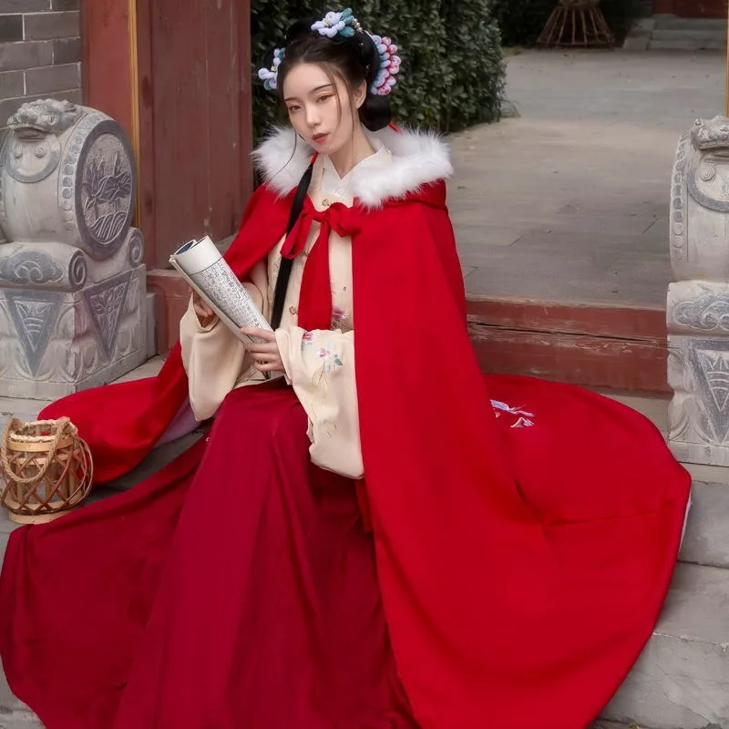 الشتاء نمط عباءة فنغ Qiuhuang Hanfu الإناث حقيقية الأصلي التطريز الصناعة الثقيلة التطريز الصوف سميكة عباءة عباءة #5