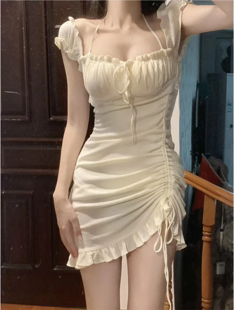 

plus Size Women's Summer Slim Fit Strapl Dr Micro Fat MM Spicy Girl Pure Desire Rope Dstring ort Sve Dr