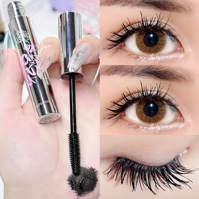 4D Seidenfaser-Mascara, wasserfest, nicht blühend, seidig, schwarze Wimpern, verlängernde Wimperntusche, schlanke, langlebige Augen-Make-up-Kosmetik