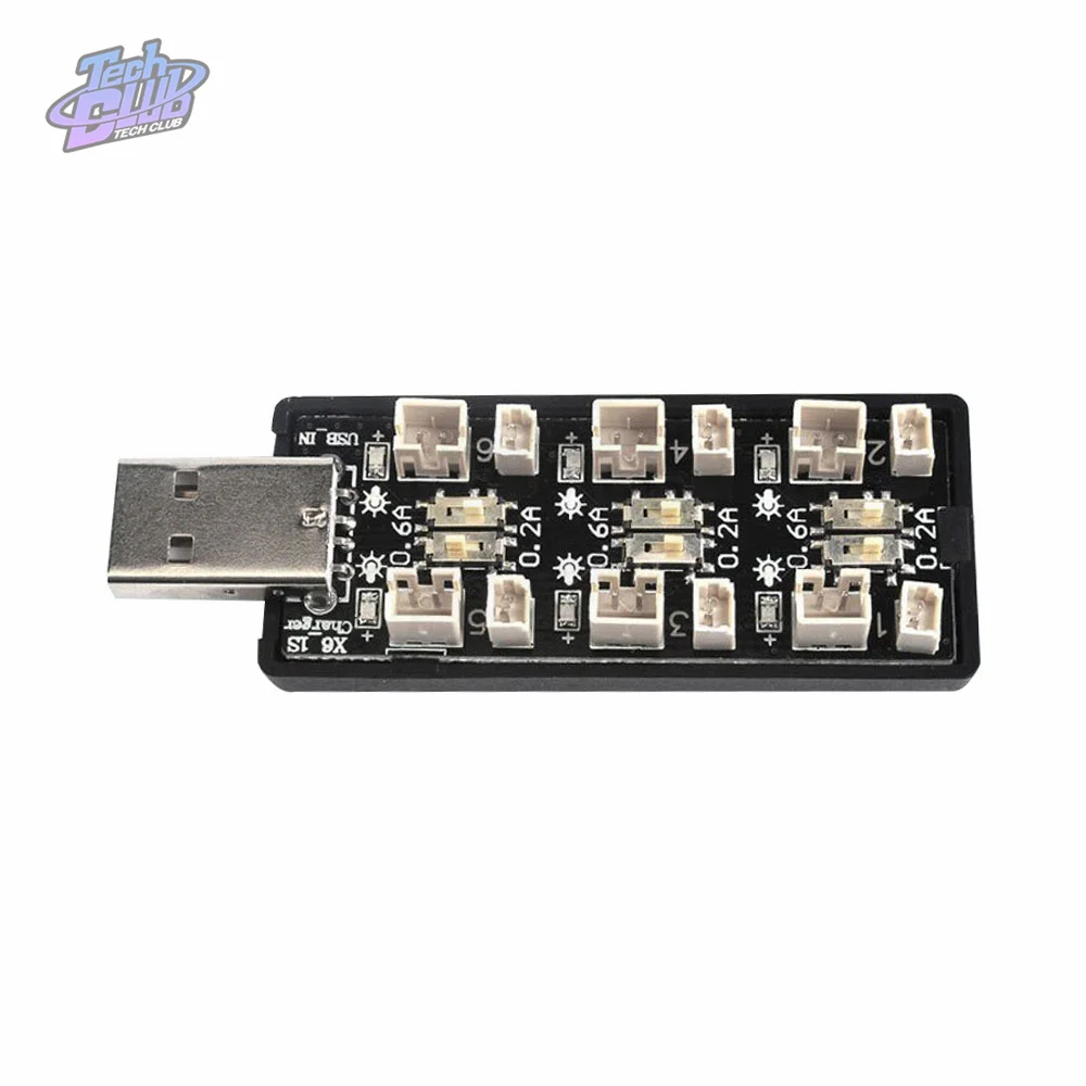 6CH USB to 3.7V~3.8V 1S LiHv Lipo Battery Charging Adapter Board 5V 2A USB Battery Charger Board for RC Toy