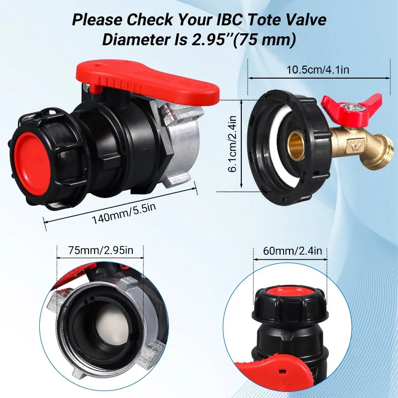 Q84D Heavy Duty 75mm Ball Valves with Aluminum Connector with Ergonomic Handle for IBC Tanks Rain Barrels Water Containers