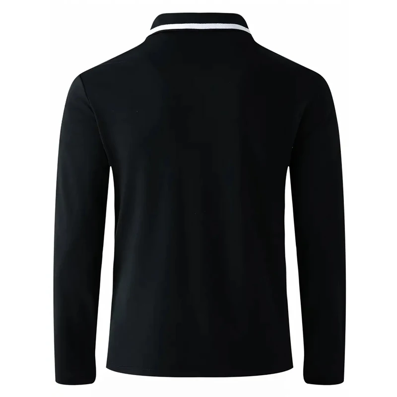 Autumn Men's Casual Long Sleeved Polo Shirt with Pockets Made of 100% Polyester Knit Fabric Regular Style Solid Color Elastic image 6