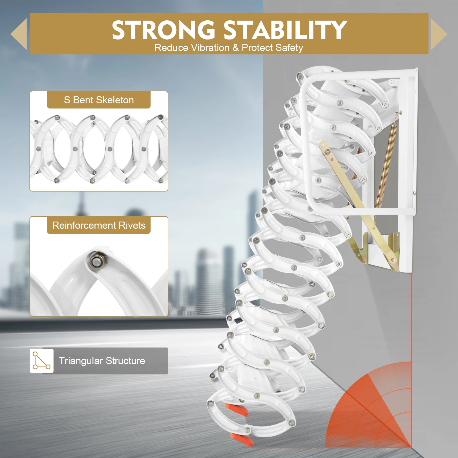 سلم قابل للطي مثبت على الحائط مكون من 12 خطوة للمرآب العلوي وسبائك الألومنيوم مع سعة 881 رطلًا لتوفير المساحة البيضاء وسحب للأسفل #3
