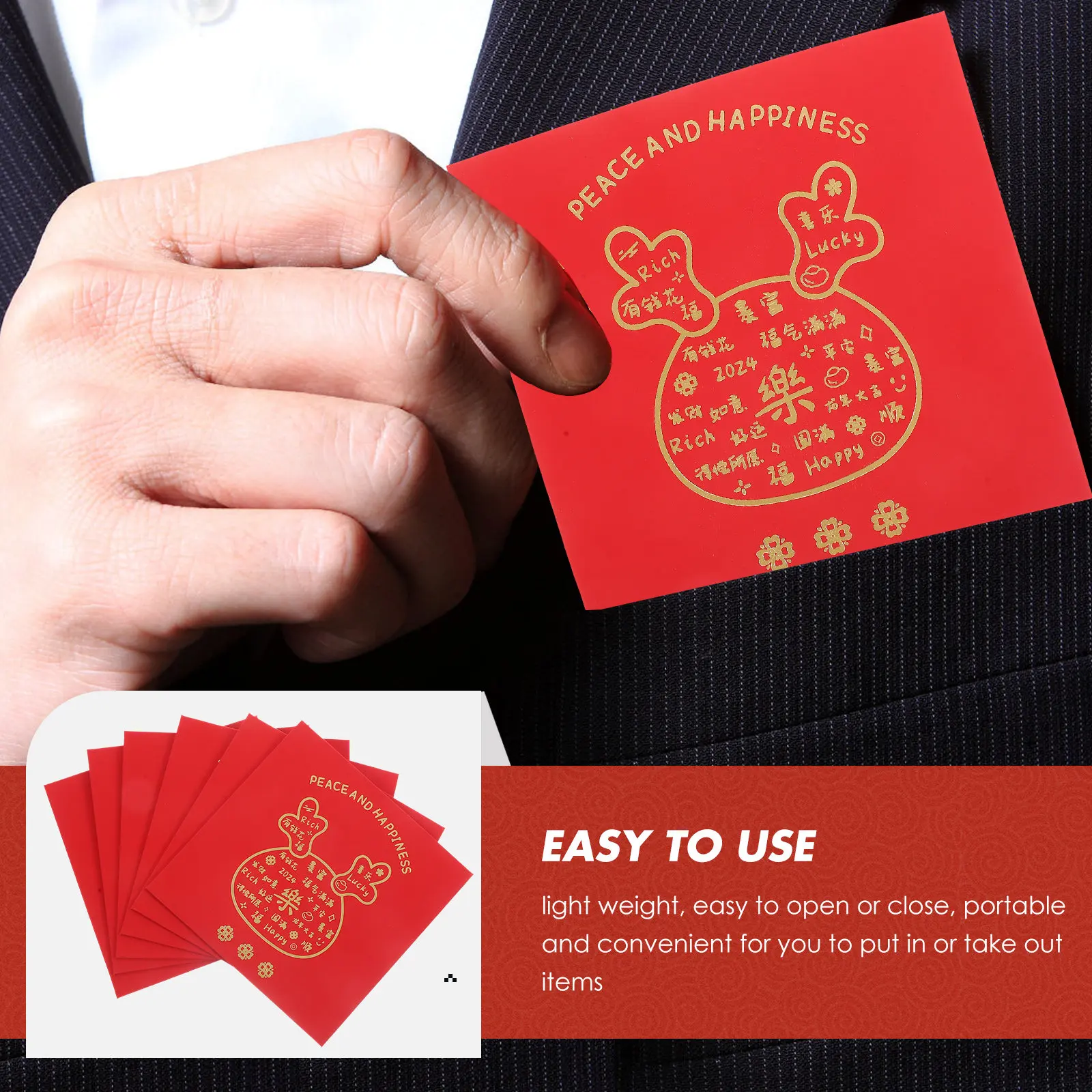 12pcs Red Envelopes for Chinese New Year 2024 Dragon Year Money Pouches Sturdy Paper Cash Gift Packets