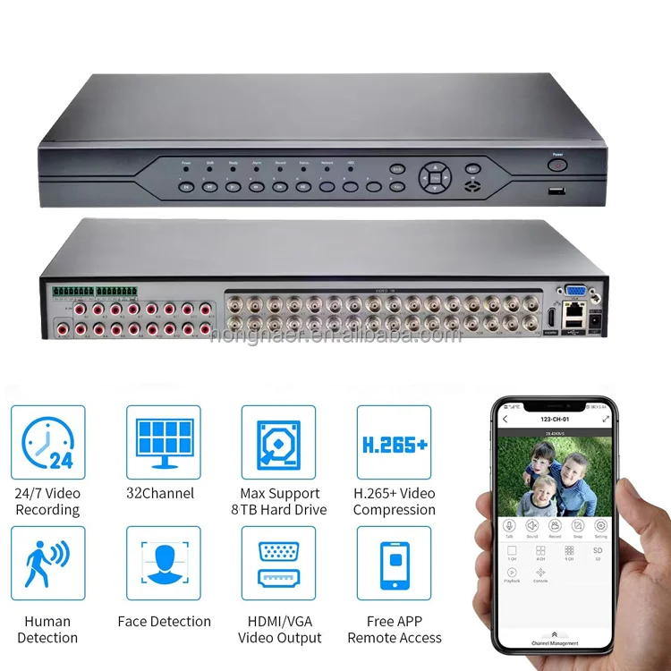 

Hongnaer 5MP-N H.265 XVI/AHD/TVI/CVI/CVBS/IP 6 In 1 32 Channel DVR XMEye Pro ICSee Analog CCTV 5M-N DVR Digital Video Recorder