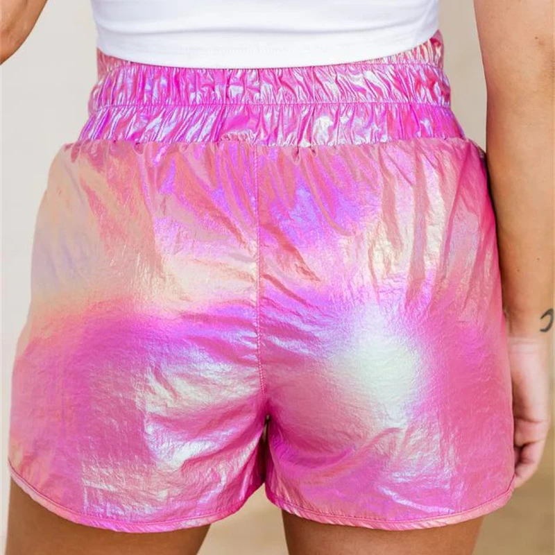 Summer New Shorts Women's Fashion Trend Elastic Waist Shorts Leisure And Comfortable Street Bright Rose Silver Commuting Style