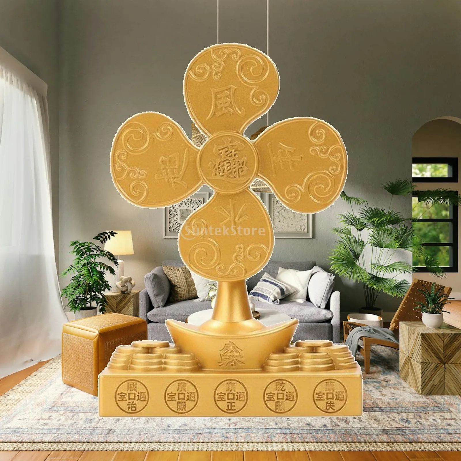Alloy Windmill Figurine Five Emperors Coin Spinner Feng Shui Desk Accessory for Store Counter Home Shelf Ornament