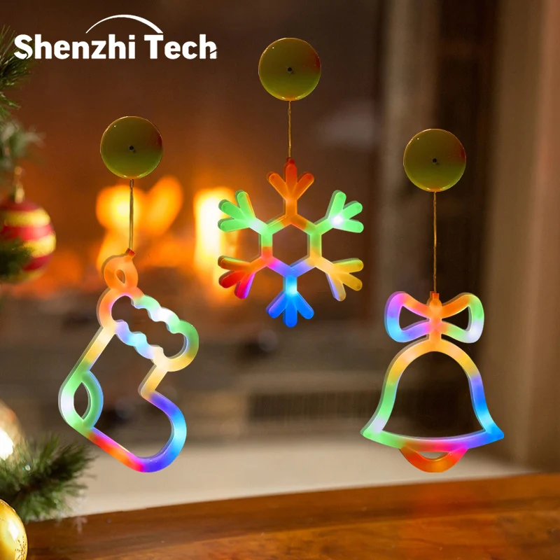 Christmas LED Hanging Ornaments Set - Bell, Stocking, Snowflake Shapes, Colorful Lights for Xmas Tree Decor