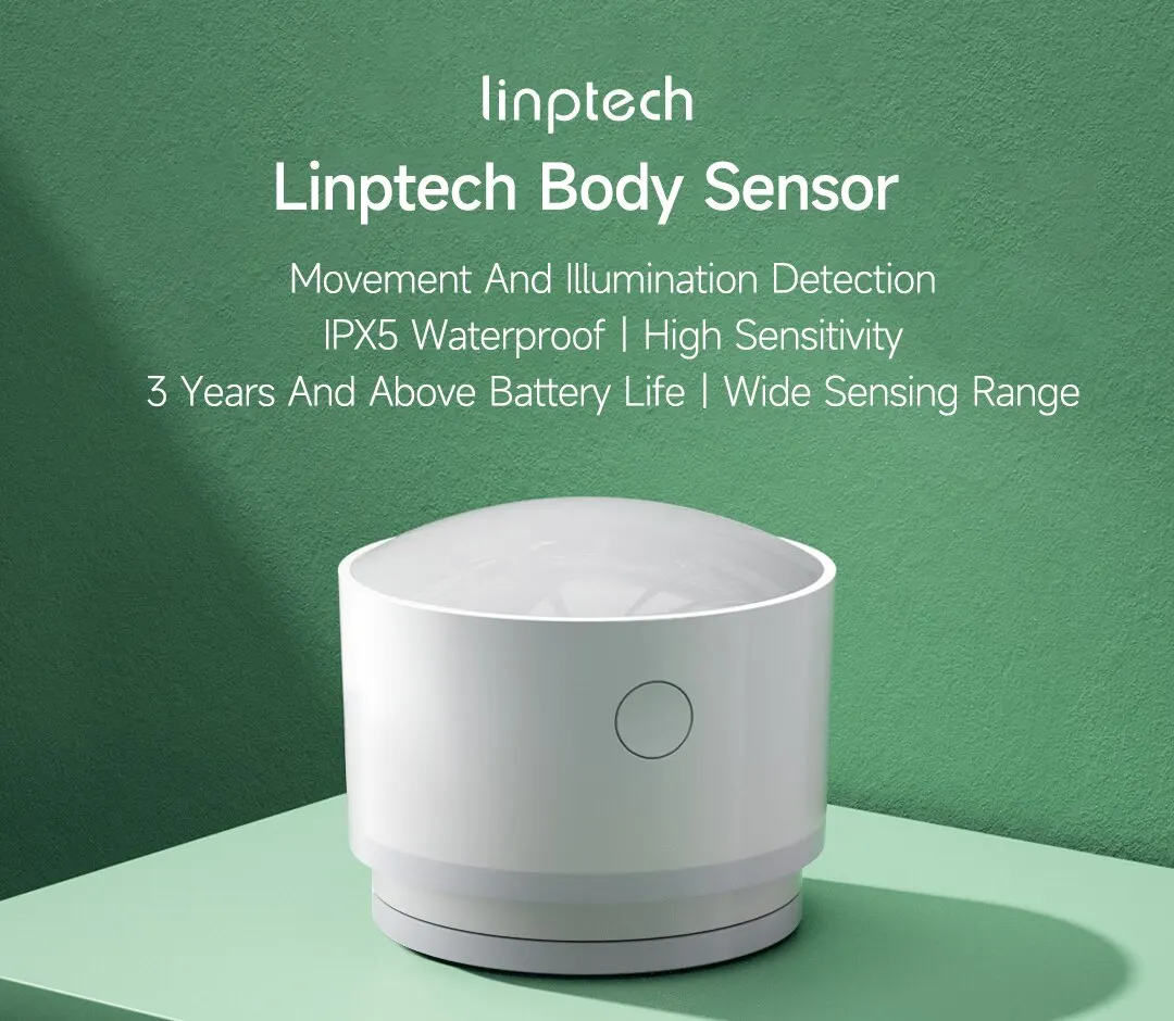 Linptech Human Body Sensor HS1,Smart PIR Motion Sensor and Light Sensor for Home Security and Automation Works with Xiaomi Mijia