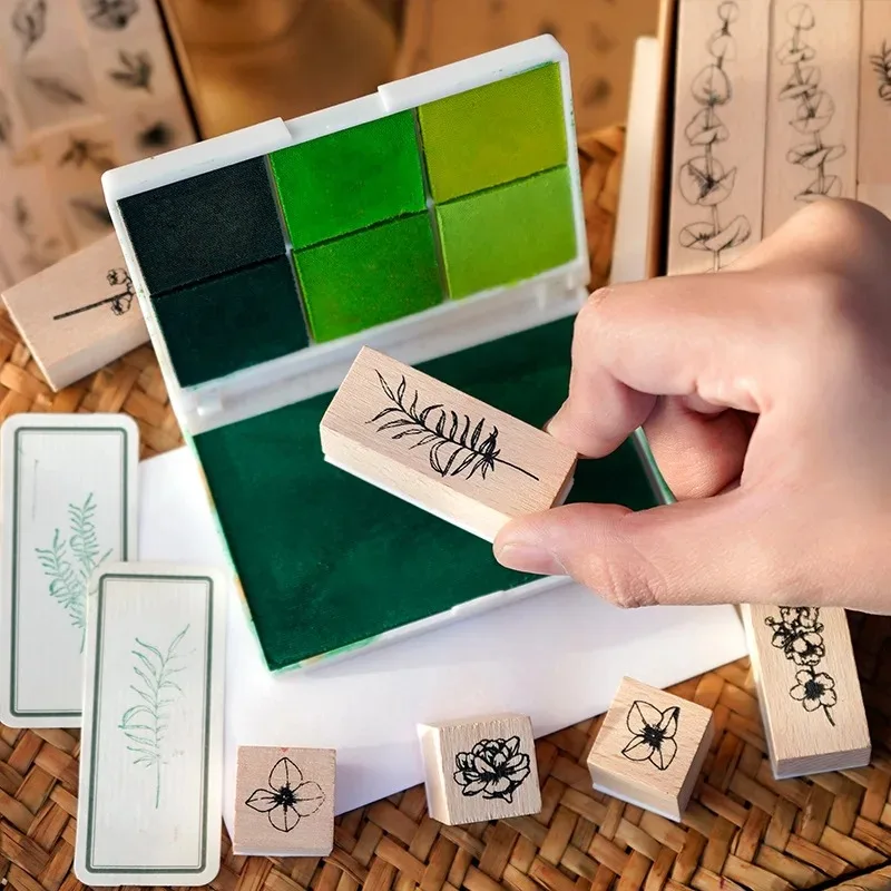 30pcs/set Natural Plants Leaf Flower Wooden  DIY rubber stamp used for making card scrapbooks