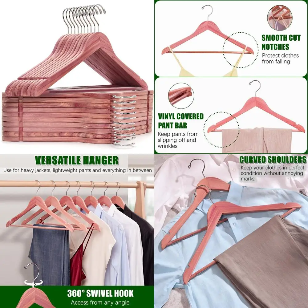 

American Red Cedar Wood Hangers - 30 Pack Smooth Finish Coat Hangers with Swivel Hooks & Notches for Suits, Shirts, Dresses, and