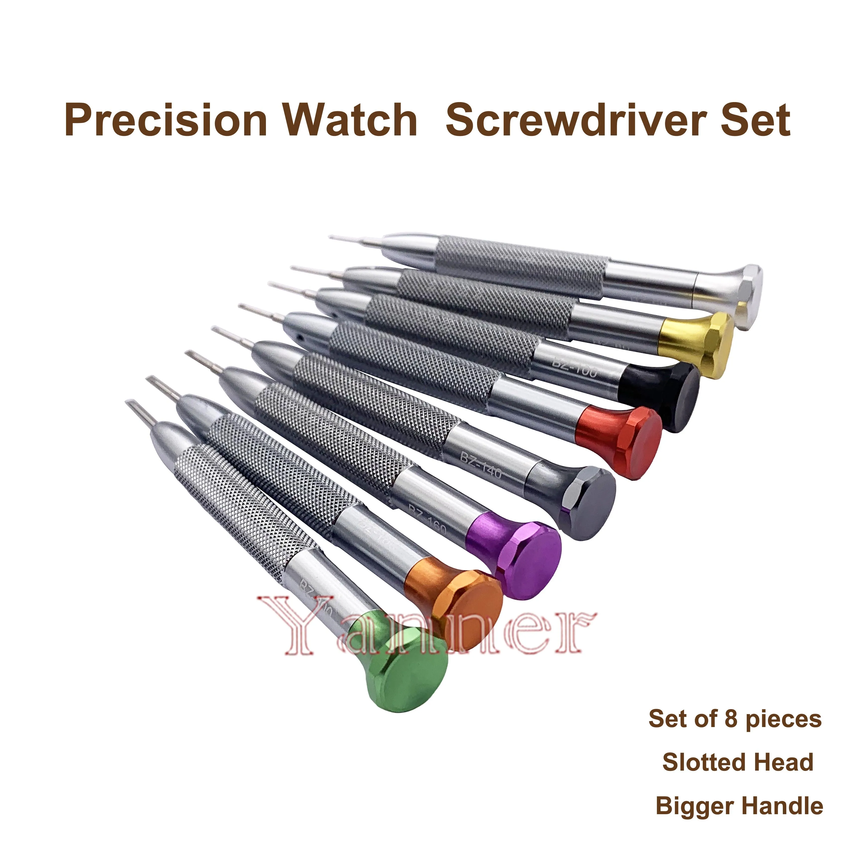 طقم مفك براغي 8 قطع مشقوق 0.6 ملم - 2.0 ملم طقم مفك براغي صانع الساعات شديد التحمل متعدد الوظائف لإصلاح الساعة