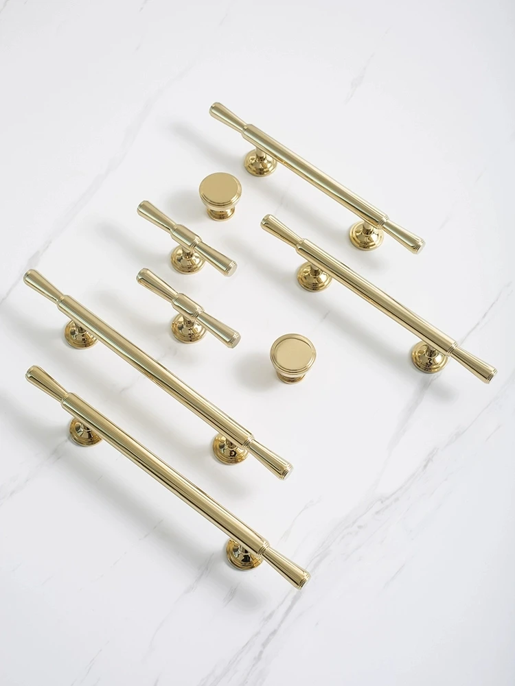 

Furniture European Style shiny Bedroom Wardrobe Door Solid Brass Gold Handles Shoe Cabinet Drawer Door Long Handle cabinet Knobs