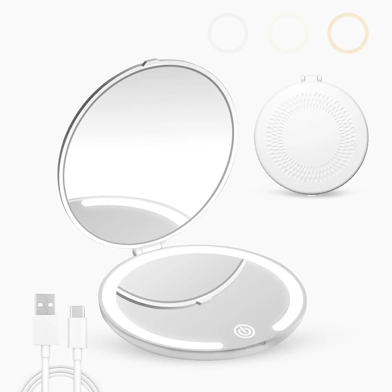 Beleuchteter Schminkspiegel mit Vergrößerung, kompakter Reisespiegel, tragbarer, über USB wiederaufladbarer Mini-LED-Taschenspiegel mit Touchscreen