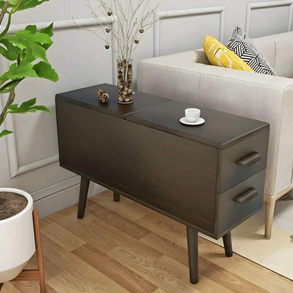 

End Table, Modern Wood Table Sofa Side Table with Drawers and Large Storage for Compact Storage Home Office Furniture