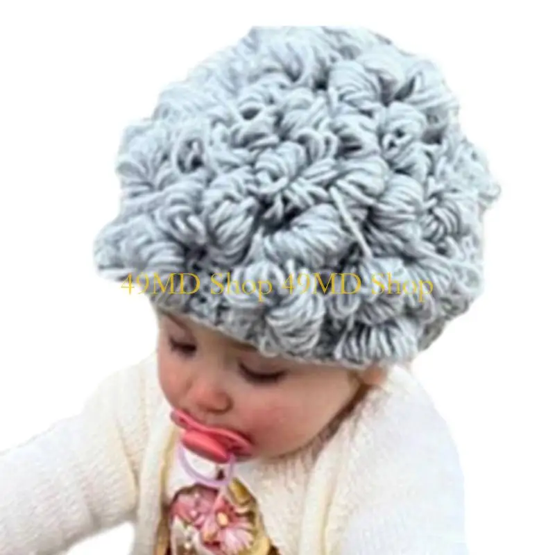 

49MD Вязаная крючком бабушка-шапка ручной работы для малышей, устойчивый к пиллингу, ветрозащитный парик, шапка-бини с вьющимися