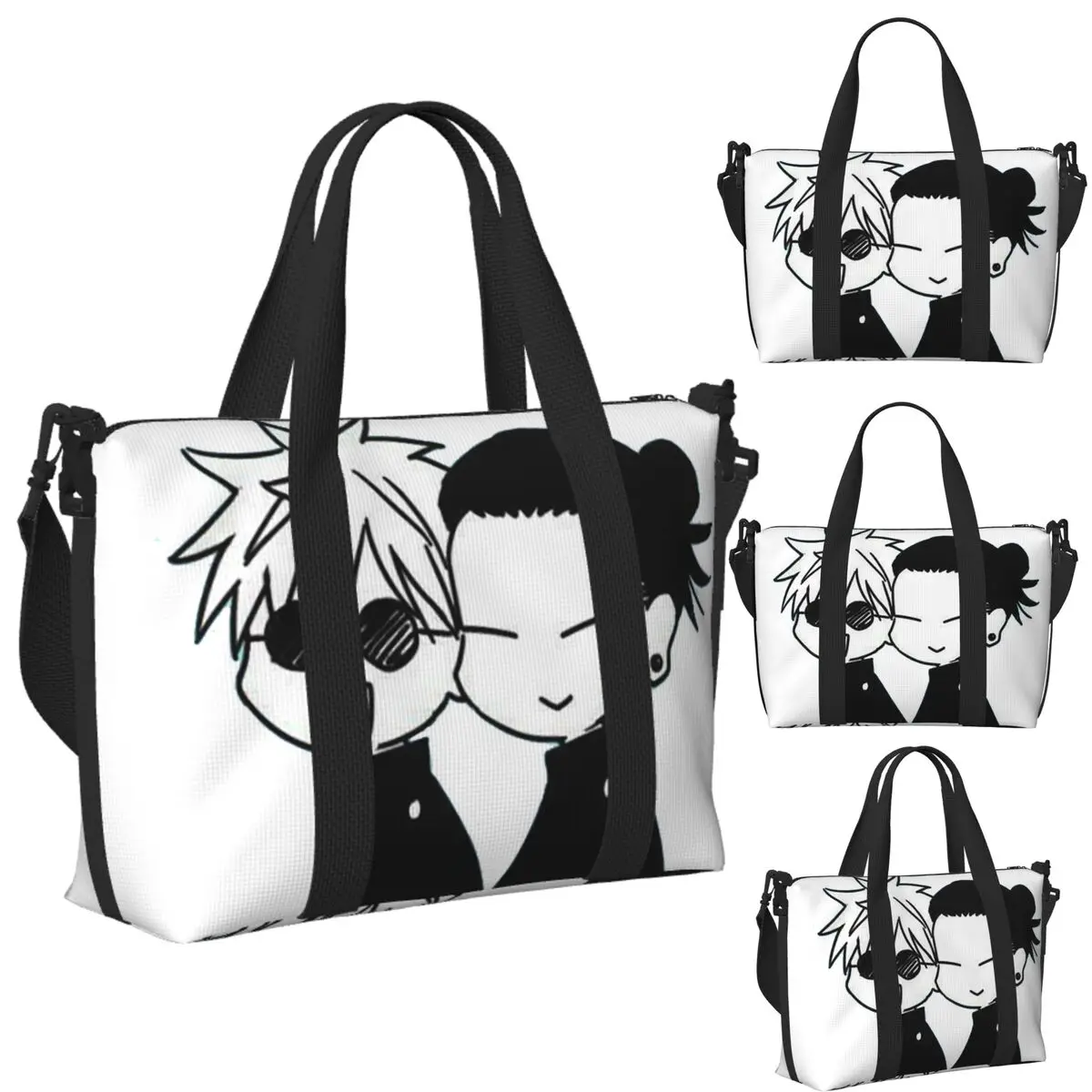 

Custom Gojo Satoru And Geto Suguru Beach Travel Bag Large Capacity Tote Bags for Gym Sport Women Shopping Duffle Shoulder Bag