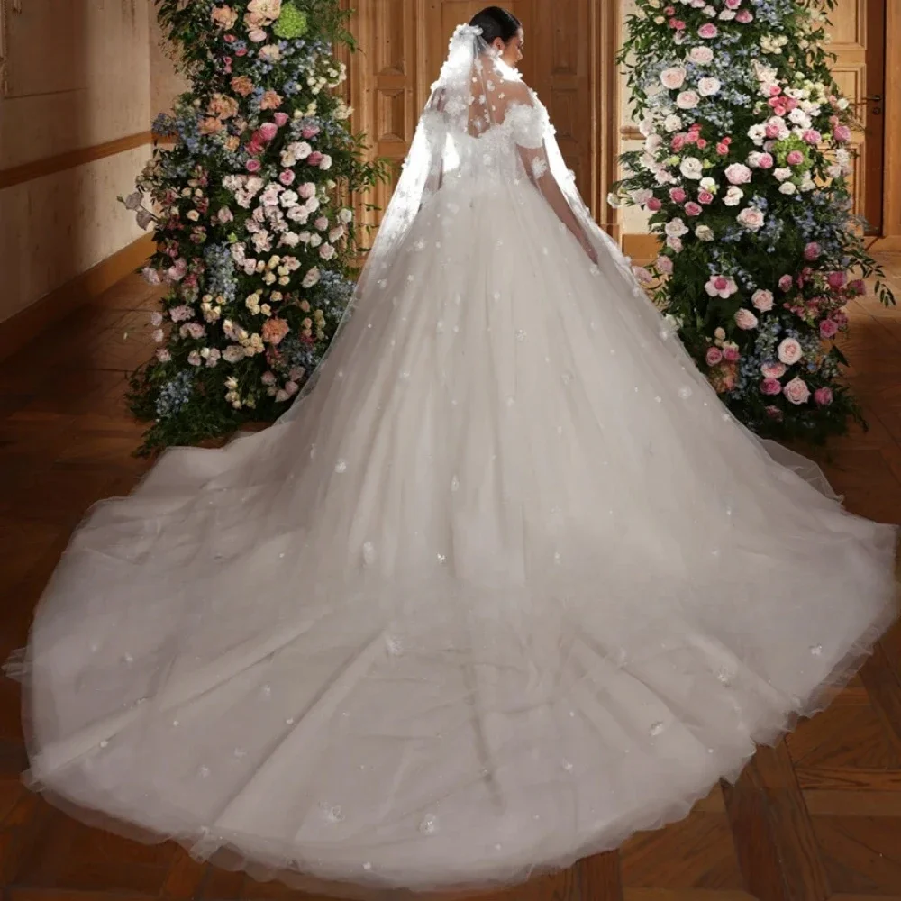 تخصيص رائعة الحبيب الزهور مطرز فستان الزفاف مثير قبالة الكتف الدانتيل يزين ثوب الزفاف تألق فستان العروس #3