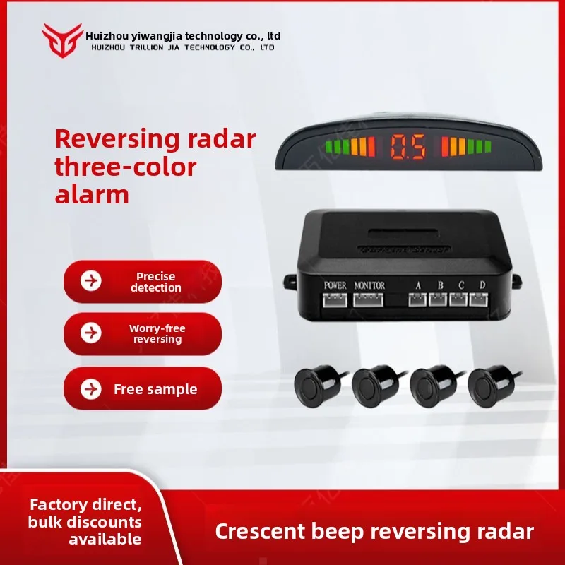 LED Crescent Display Parking Sensor with Distance Detection and Beep Alert for 2 4 6 8 Probe Car Reverse Radar System for