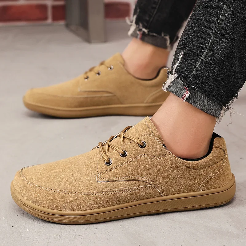 

Men Suede Casual Wide Toe Shoes Beige Thick Soled Lace Up Walking Shoes Also Suitable for Designer Retro Style Denim Boot Sizes