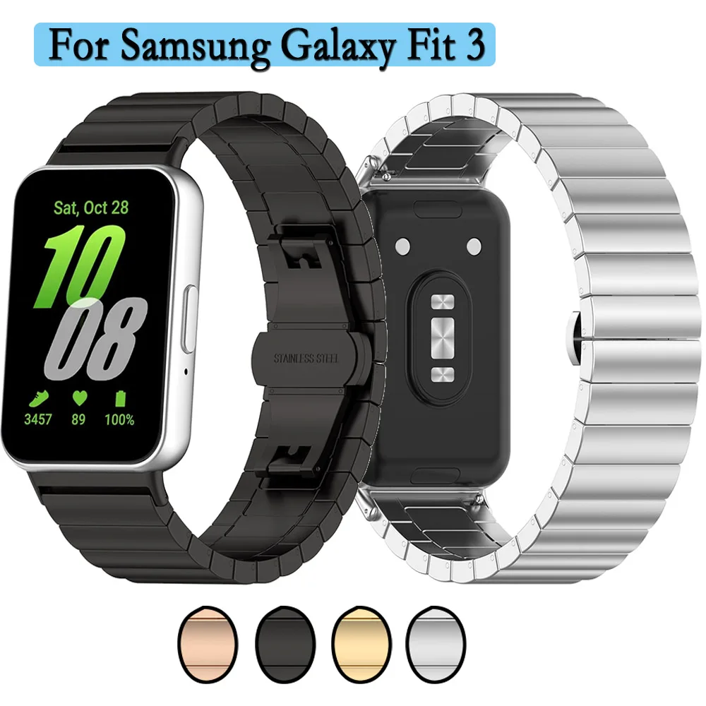 Strap For Samsung Galaxy Fit 3 SM-R390 Stainless Steel Watchband Metal Bracelet Replacement Business Style