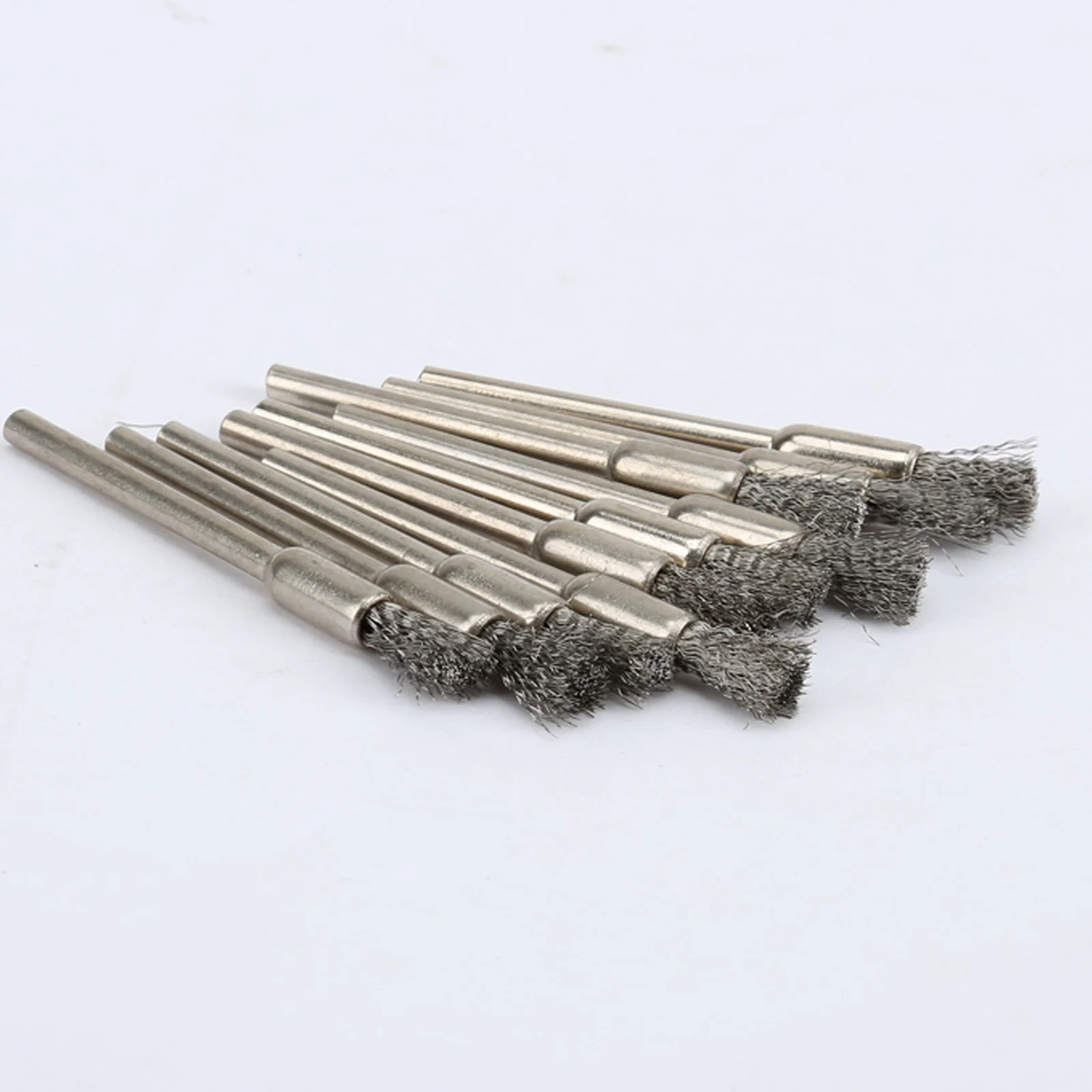 10Pcs Pencil Brushes Stainless Steel Mounted Wire Wheel Brush 3.17mm Shank Mandrel Set for Power Rotary Tools Abrasive Tools