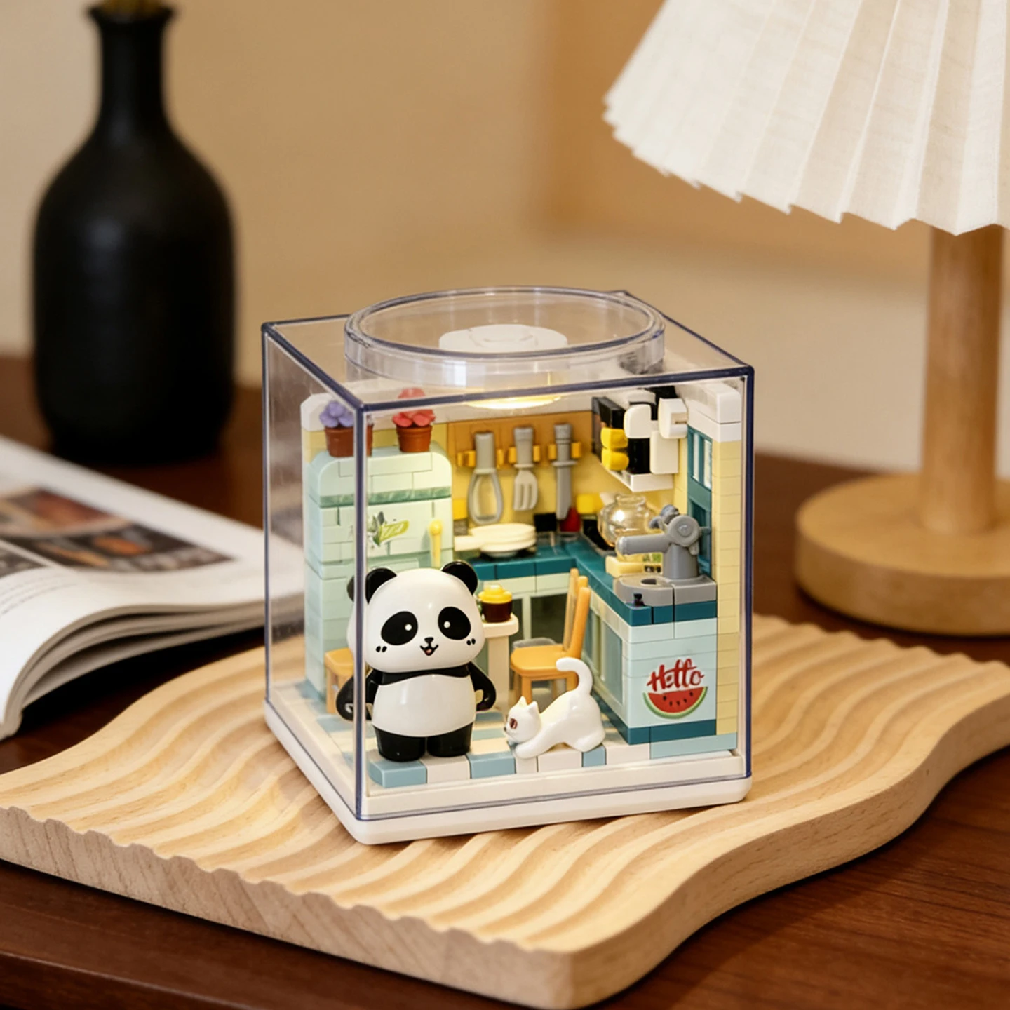 Panda Daily Mini Building Blocks Set DIY Assembly Toy Bricks with Dust Cover Miniature Doll House Scene Creative Gift