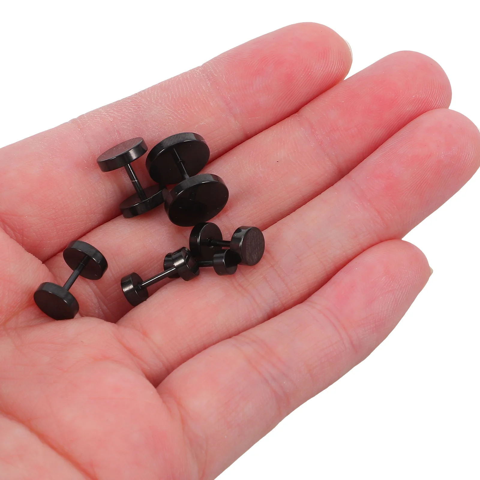 

6Pcs Titanium Steel Dumbbell Earrings Punk Design Black Matte Finish Suitable for Men Anniversaries Valentines Day Birthdays