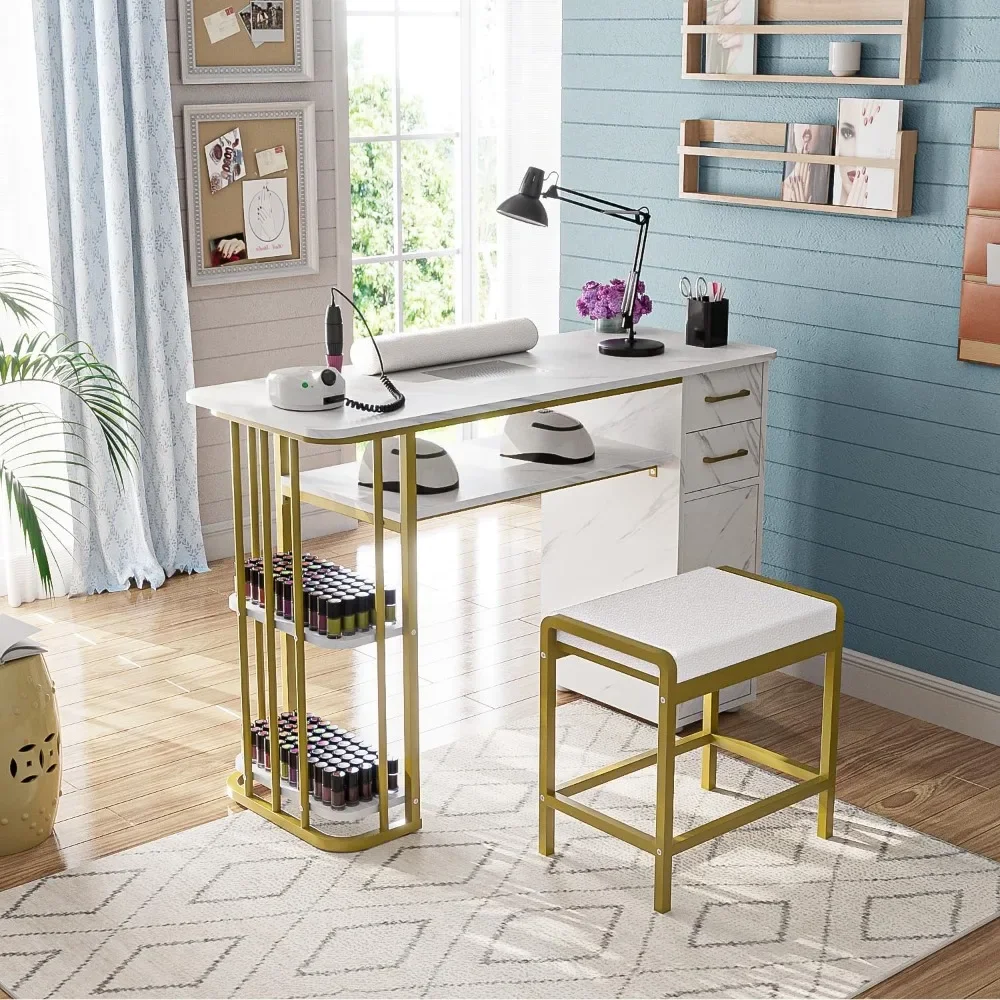 

Профессиональный маникюрный стол с пылесосом, стулом и местом для хранения - белый современный стол для маникюра для салона/дома