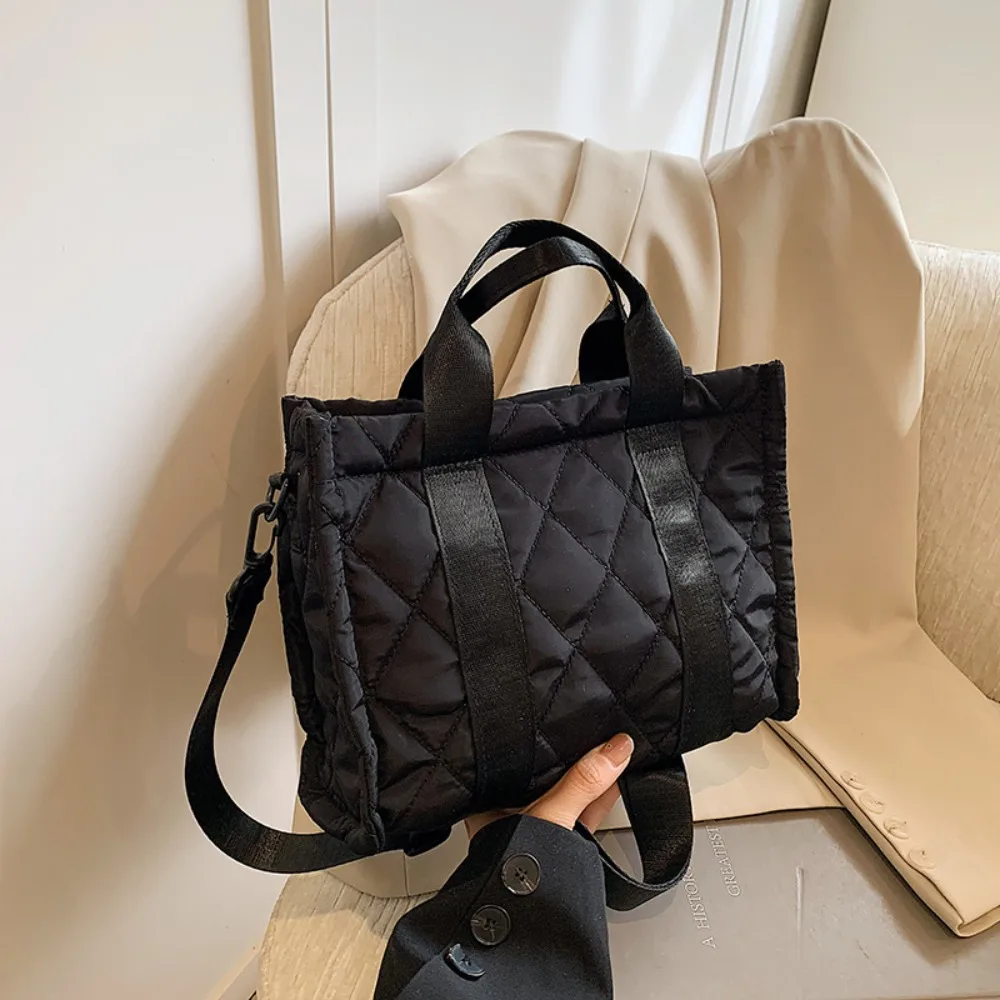 

Корейский стиль, космическая хлопковая сумка через плечо, большая вместительная ромбовидная клетчатая корейская сумка на плечо, однотонная сумка-ведро, маленькая сумка-пуховик