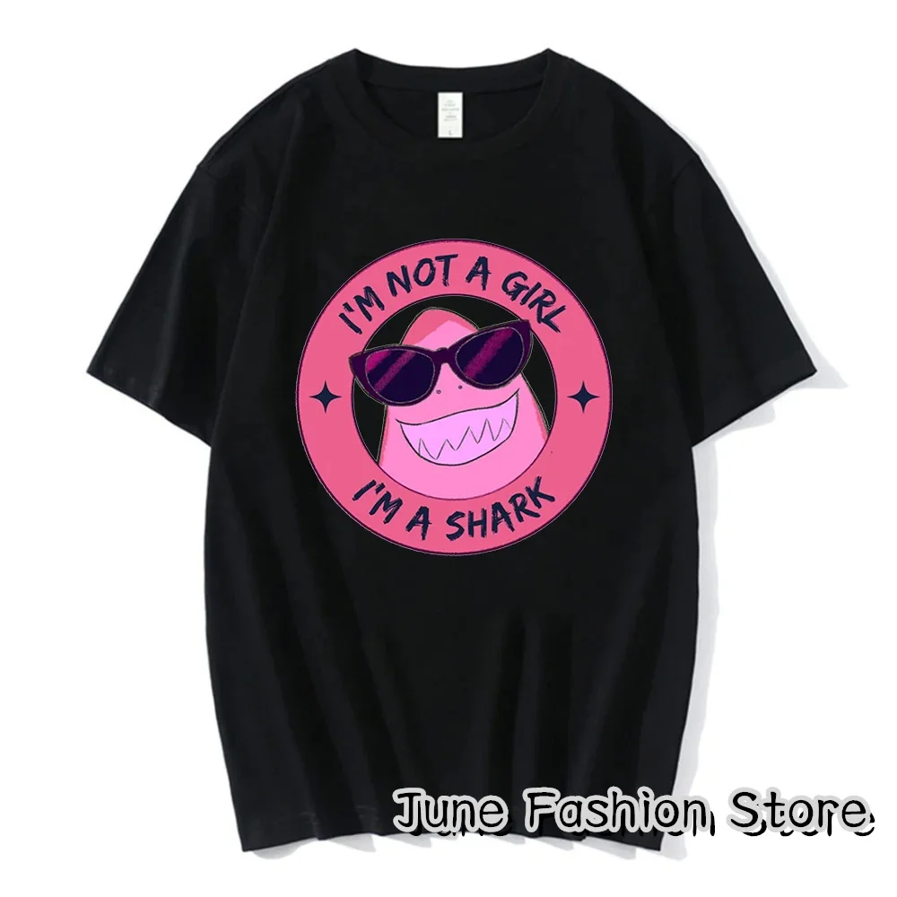 Summer Women Cartoon Kawaii Nimona T-Shirt I'm Not A Girl I'm A Shark Clothing Cotton Tops Tees Female Casual Y2K Streetwear