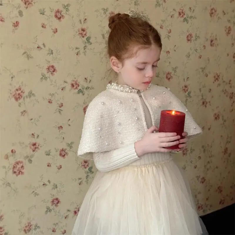 

New Girl Beading Cloak Autumn Winter Sweater Mesh Skirt Girl Birthday Princess Dress Girls Party Dresses Children's Clothing