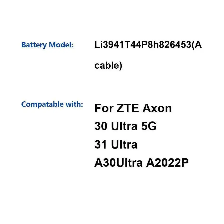 بطارية الهاتف المحمول Li3941t44p8h826453 كابل 4600 مللي أمبير لـ Zte Axon 30 Ultra 5G 31 A30ultra A2022P