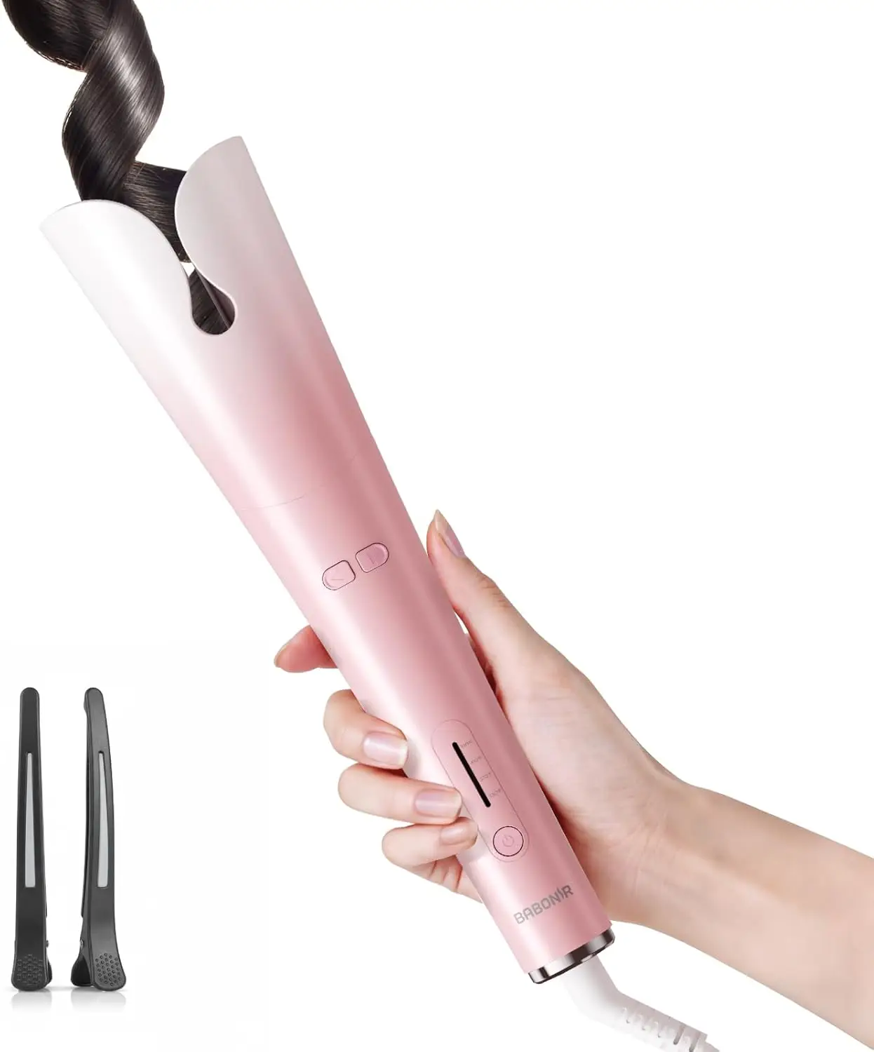 Automatic Curling Iron with 500M Negative Ions, 1.25" Ceramic Rotating Curler, 3 Heat Settings, Dual Voltage for Travel
