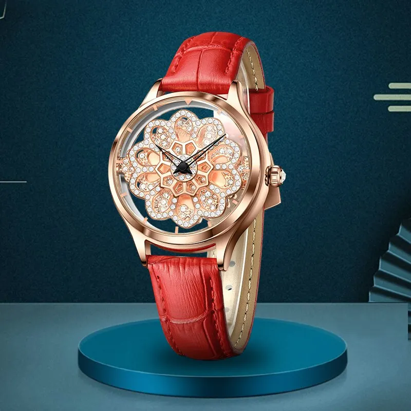 여성용 로즈 골드 손목 시계, 패션 가죽 브랜드 시계, 여성용 쿼츠 시계, 소녀 시계, Montre Femme, 2023 신제품