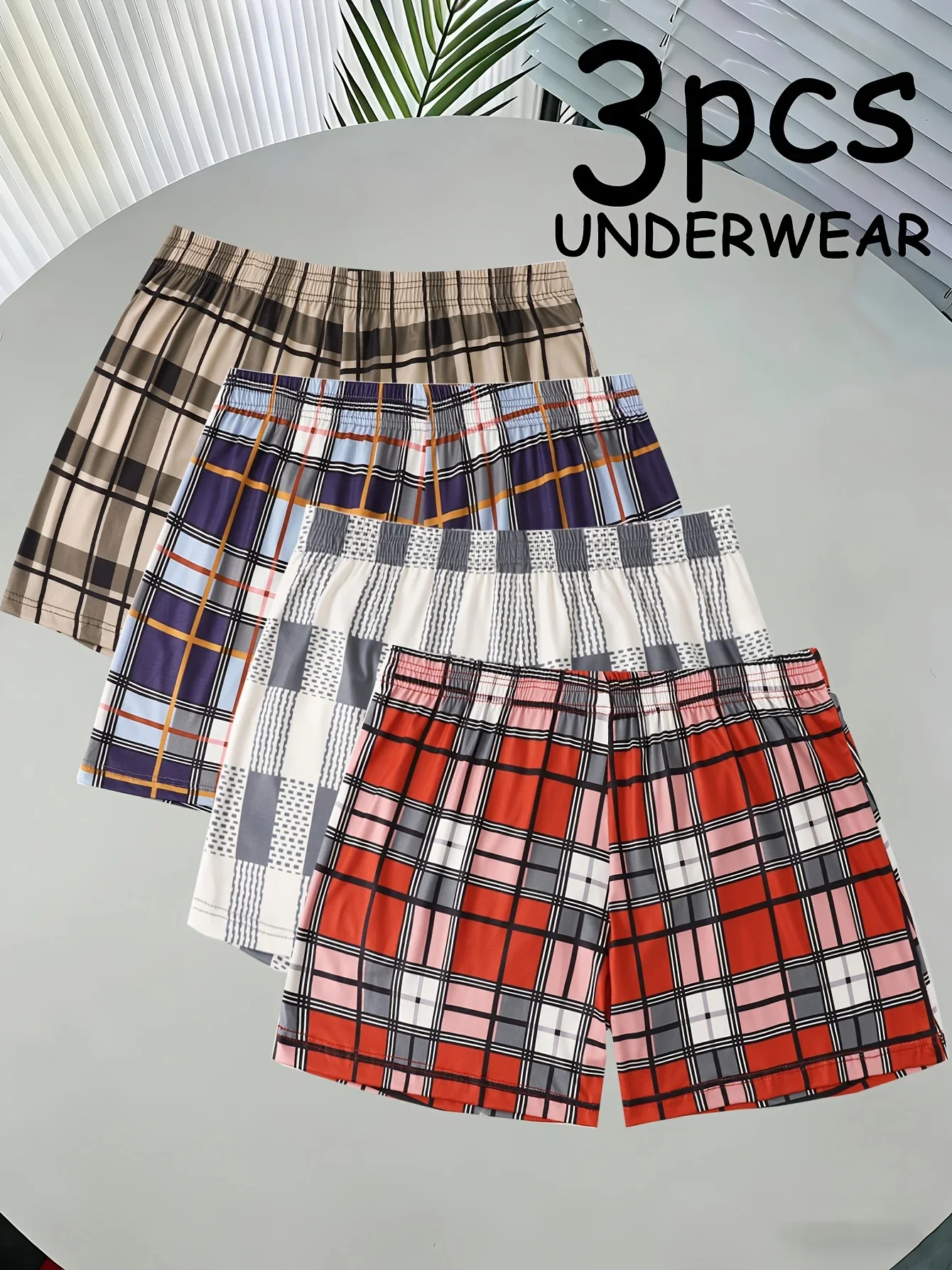 Pantalones Cortos de Dormir a Cuadros para Hombre Tallas Grandes, 3 Piezas, Estilo Aleatorio, Cintura Elástica, Ropa Interior Cómoda, Suave y Transpirable, Pantalones de Pijama Casuales para el Hogar