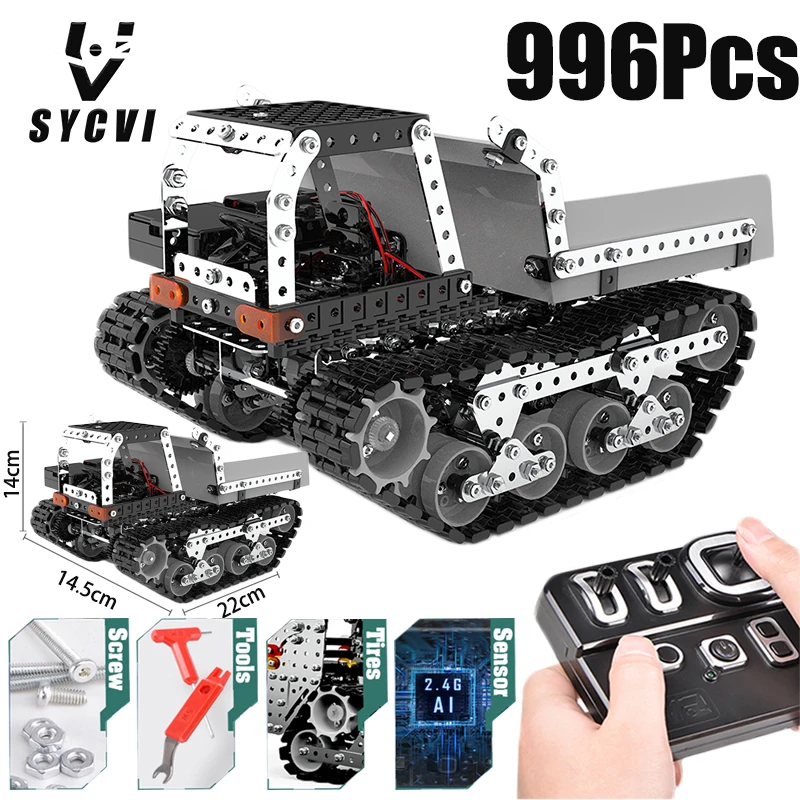 Metal building block dump truck assembling alloy excavator robot with power system remote control toy