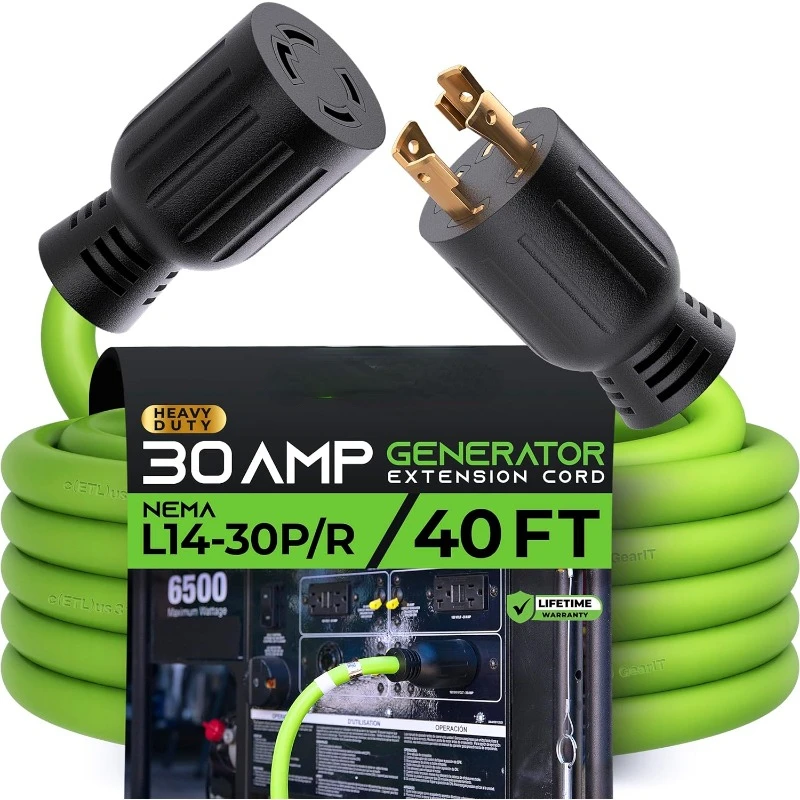 

30-Amp Generator Extension Cord (40 Feet) 4-Prong 120/250-Volt 7500W, NEMA L14-30P/L L14-30R, 10 Gauge SJTW Locking Power