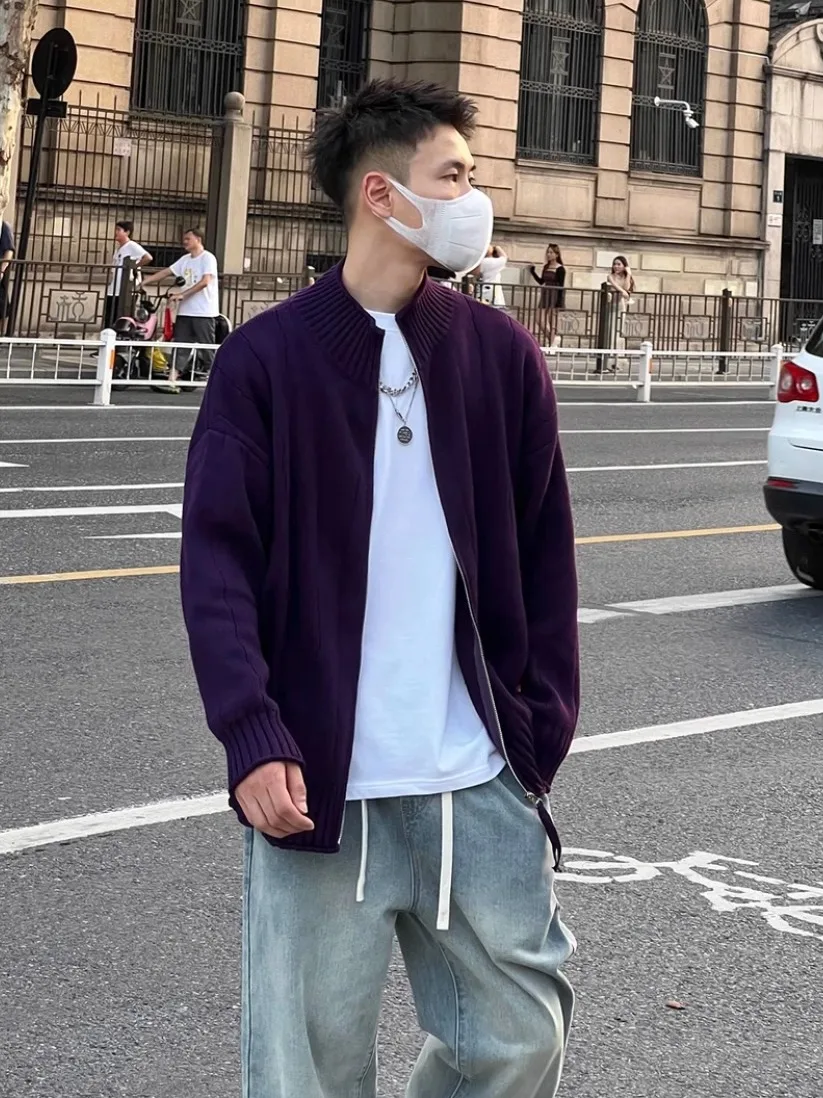 

Autumn Winter New Lazy Simple Casual Knitted Sweater Men Trendy Loose Versatile Color Open Cardigan Outerwear