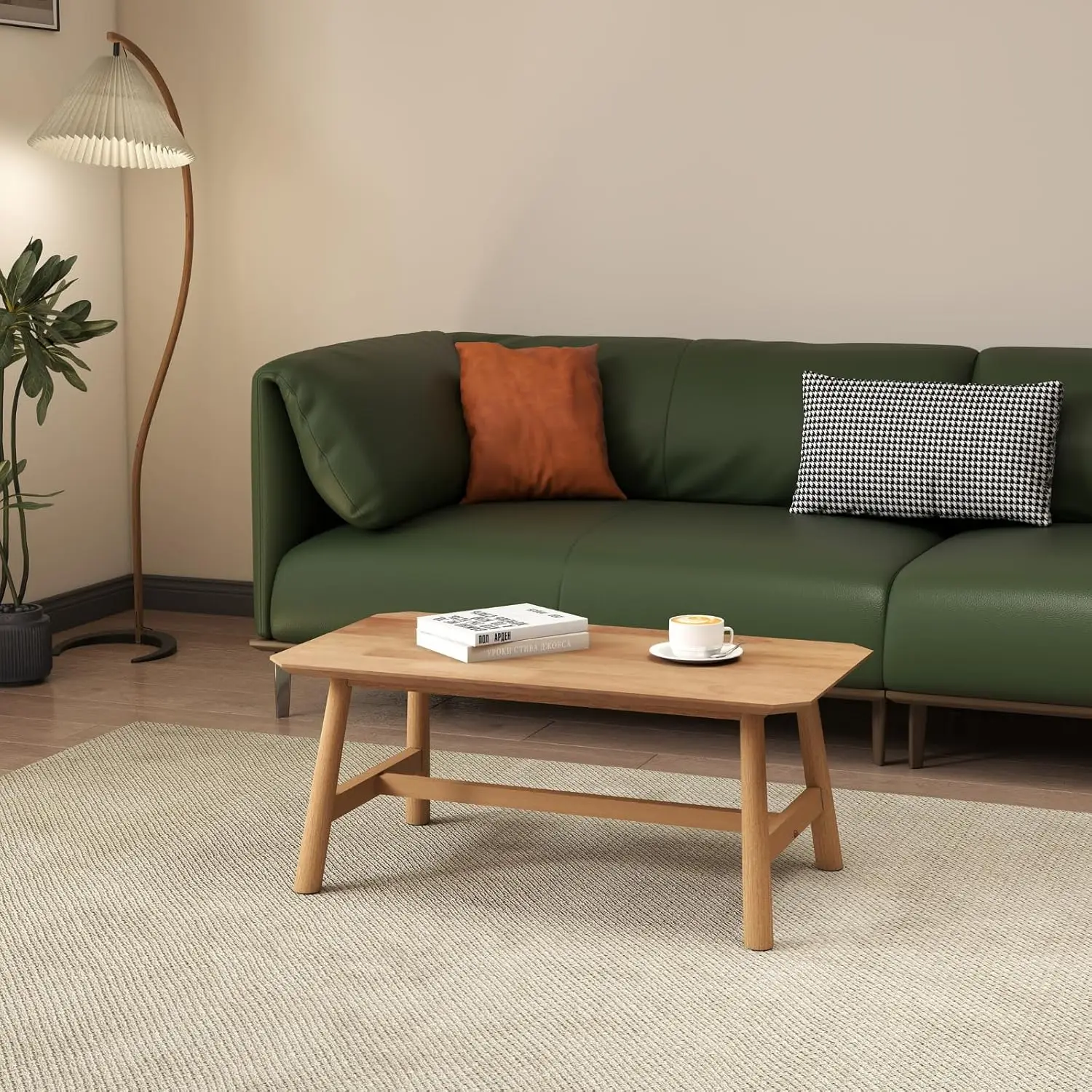 35.5"x20" Mid-Century Modern Coffee Table - Solid Natural Light Wood Rectangular Center Table, Tea Table for Living Room