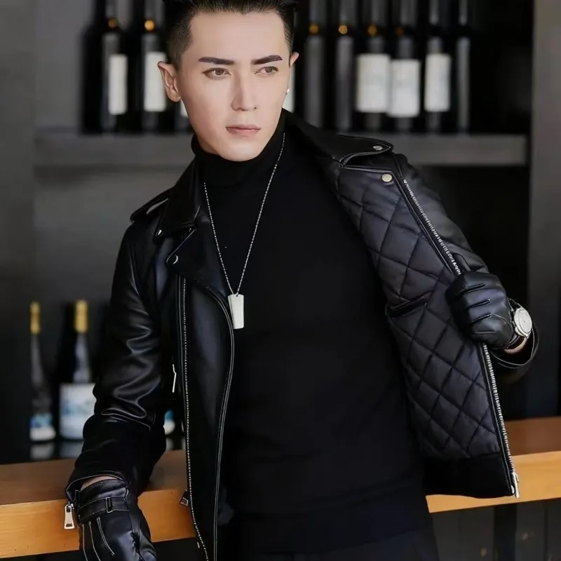 Premium PU Leather Blazer Jacket Men's Short Formal Attire with Sheepskin Texture Versatile for Business Casual Occasions