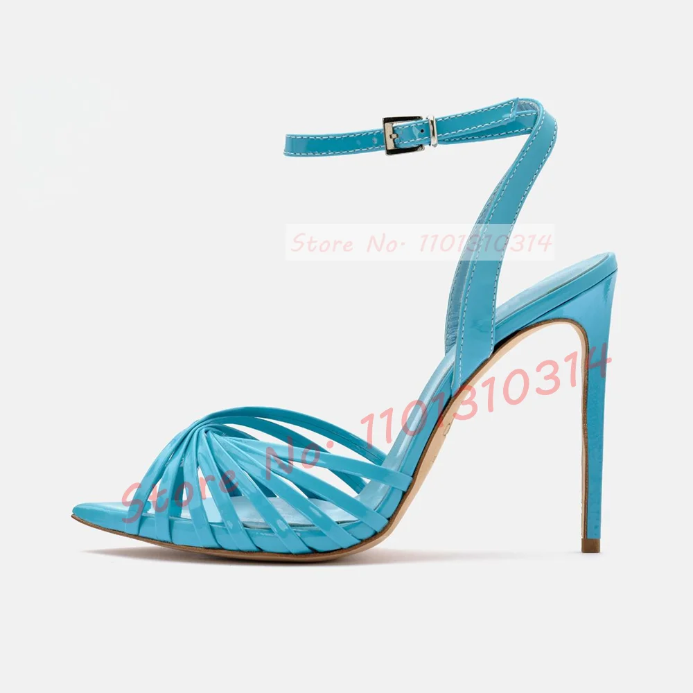 Blue Cross Strap Elegant Sandals Ladies Stiletto High Heels Ankle Strap Colorful Shoes Women Open Pointy Toe Casual Sandals