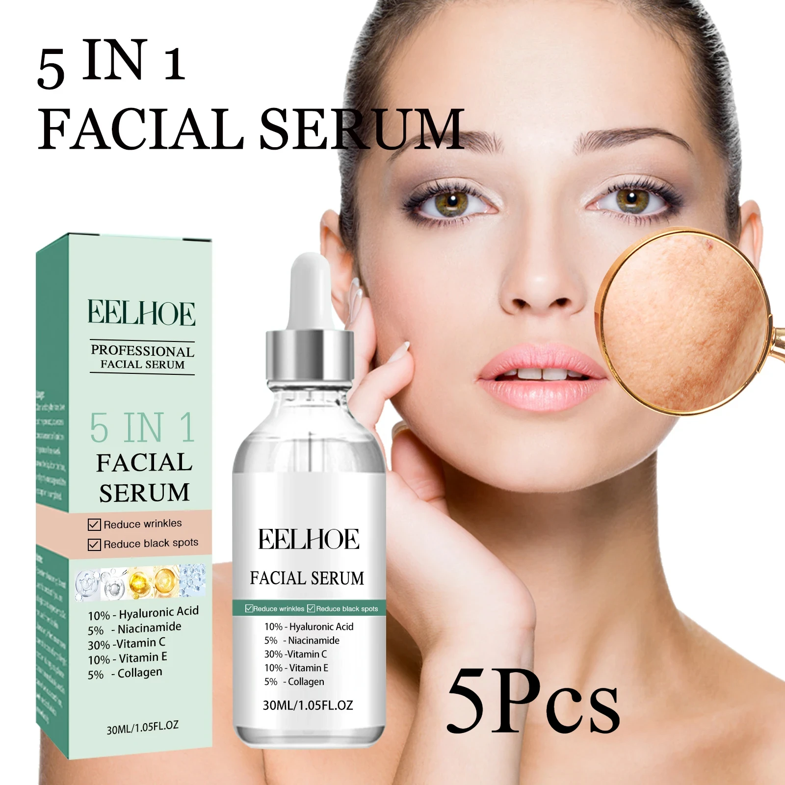 5 Adet 5-in-1 Yüz Sıkılaştırıcı Özü C Vitamini Kırışıklık Karşıtı Serum Parlatıcı Cilt İnce Çizgileri Azaltır Nemlendirir Yüz Bakım Ürünleri