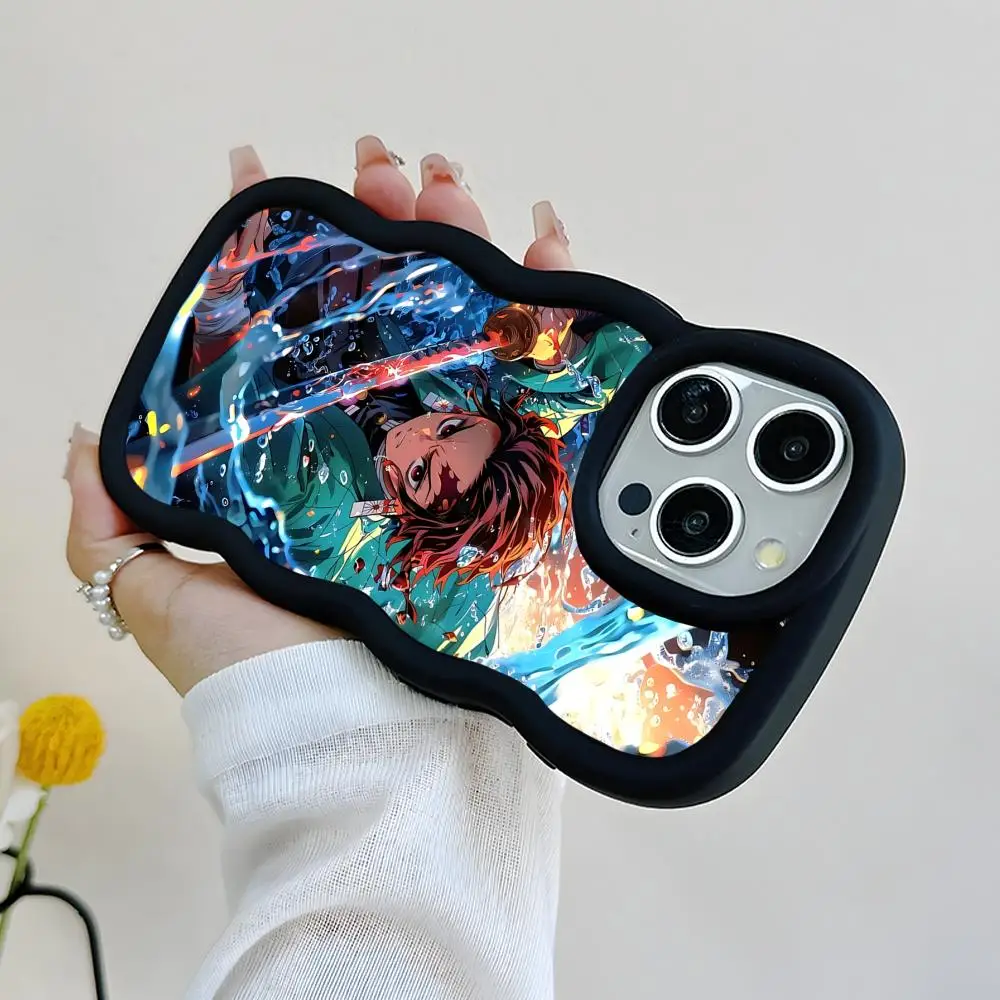 

Blade Extinction Tanjiro Phone Case for iPhone 17 16 15 14 13 12 11 Air Pro Max Plus Black Soft TPU Wavy Edge Cover