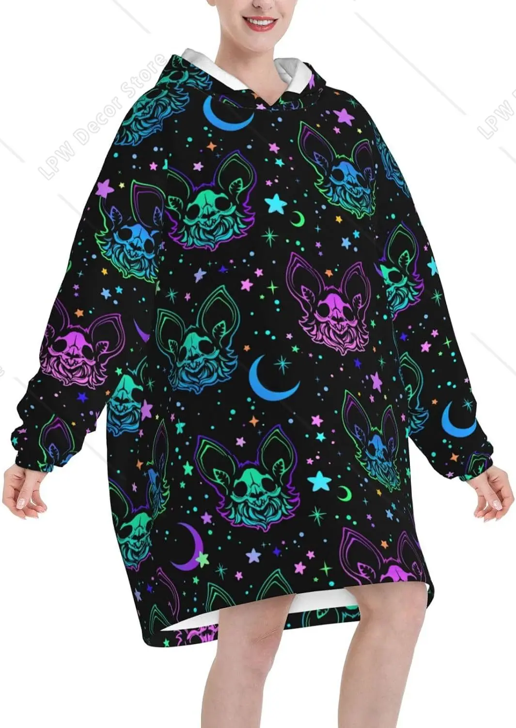 Gothic Halloween Bat Print Oversized Hoodie Blanket Hoodie Oversized Wearable Blankets Softest Warmth Front Pocket For Adults