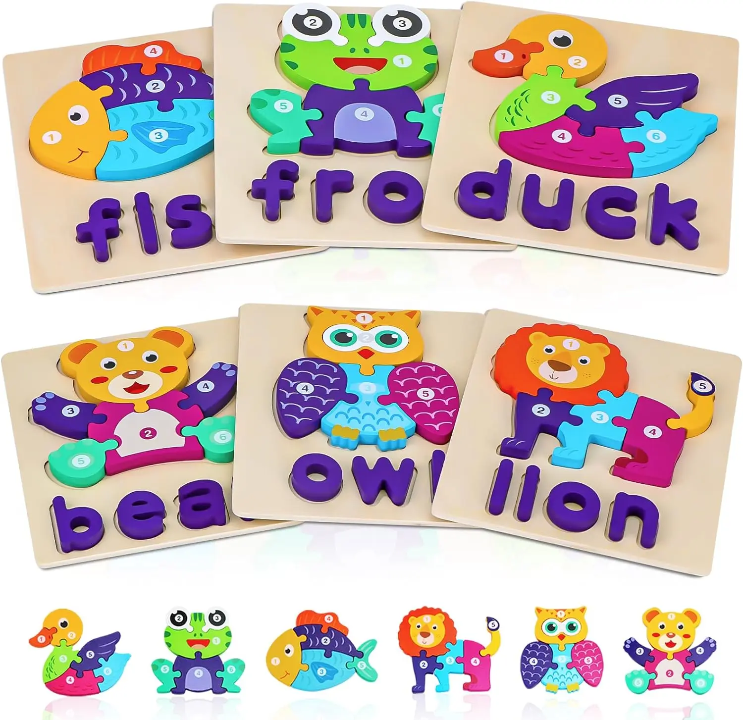 Children's wooden early education animal puzzle color matching cognition 3D three-dimensional puzzle puzzle toys