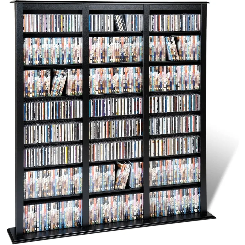 3 Post Tall Cabinet Media Storage, Triple Width Barrister Tower, Black