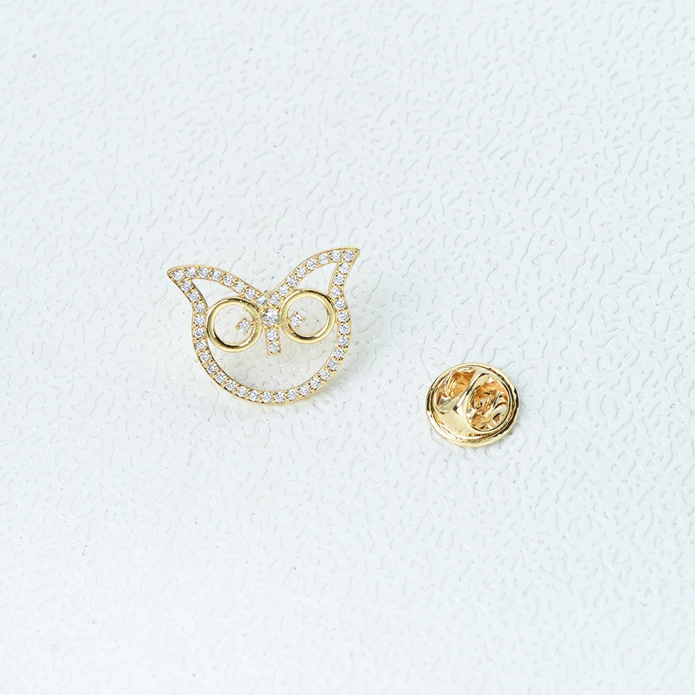 ICEYY-Pin de búho de ojo grande hueco de oro Micro CZ lindo, broche, alfileres, insignia de traje de joyería, accesorios de boda